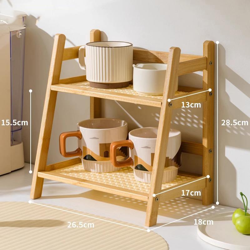 Countertop Organizer 2 Layer Coffee Cup Holder Multipurpose Bamboo Storage Shelf for Hotel Apartment Dressing Table Kitchen Home Cup Holders 5