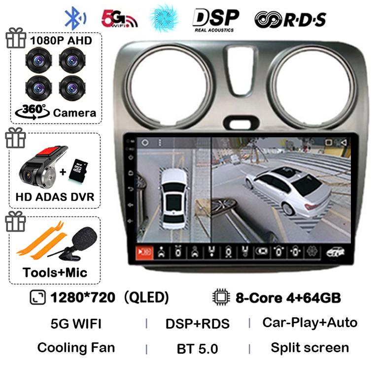 Android 14 Auto Carplay Car Radio для Renault Lodgy Dacia Dokker 2012 - 2020 Мультимедийный видеоплеер Навигация GPS 360 камера