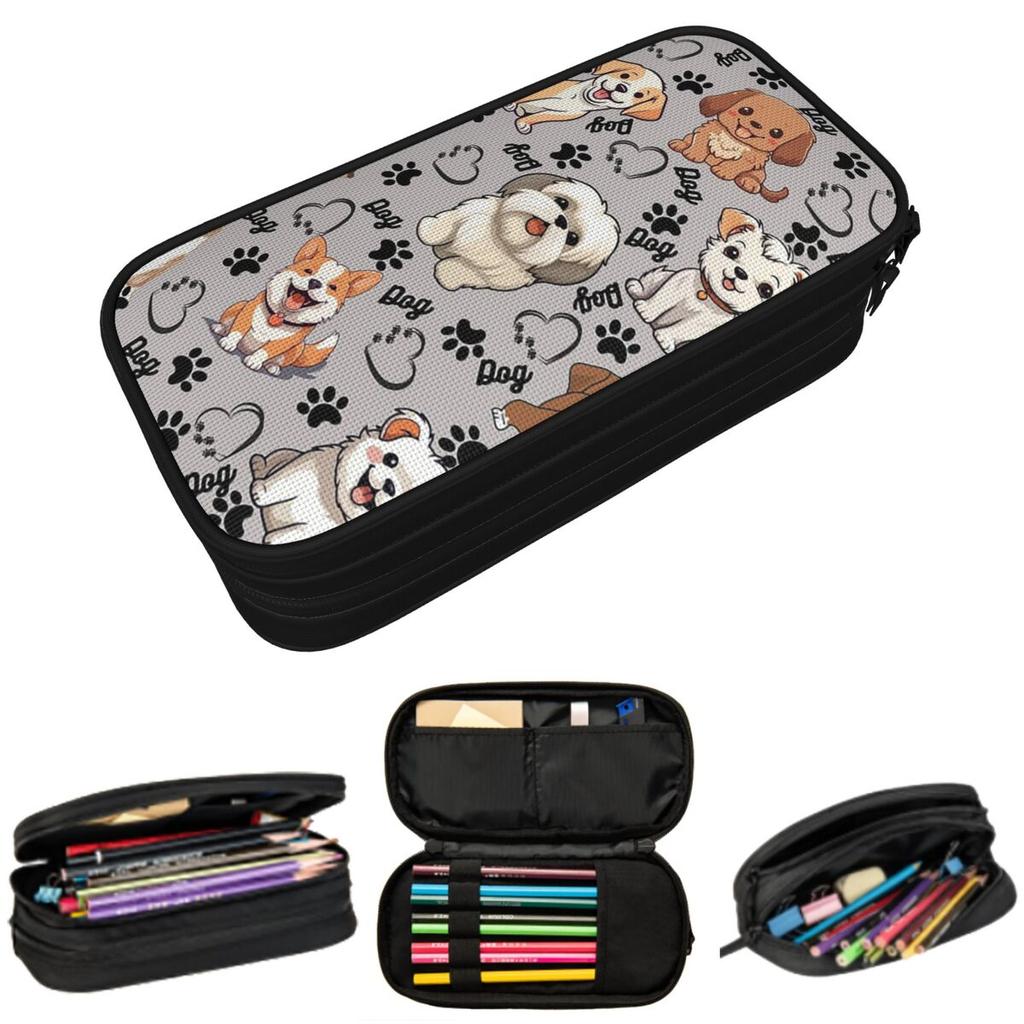 Cute Puppy Dog And Paw Pattern Pencil Case for Kids School Pen Box Pencil Bag Stationery Supplies Pen Holder Bag