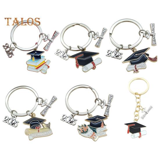 Брелок для ключей в виде выпускной шапки, прочный металлический, класс 2025 года, выпускной бакалавр, шляпа, брелок, держатель, сумка, рюкзак, подвесное украшение