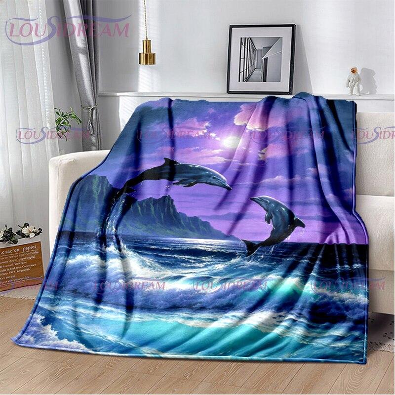 Dolphins Blanket Ocean Animal Sea Life Super Soft Warm Print Throw Blanket for Kids Adult Office Bed Sofa Couch Napping Blanket
