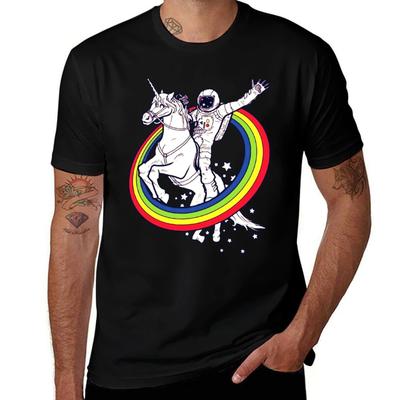 Astronaut Riding Unicorn Throw The Rainbow TShirt Casual Holiday Short Sleeve Tee
