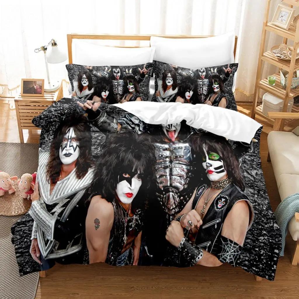 Постельное белье Kiss Band Односпальный Комплект Постельного Белья Рок-Группа Пододеяльник Двуспальный Квинсайз Кингсайз Полуторный Размер Для Мальчиков Взрослых Мягкий Комплект Пододеяльника Подарок