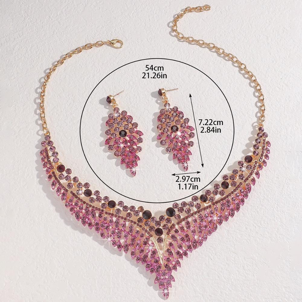 3Pcs Purple Necklace Earring Set Luxury Crystal Jewelry Set Fashion Stud Earrings Choker Set Women