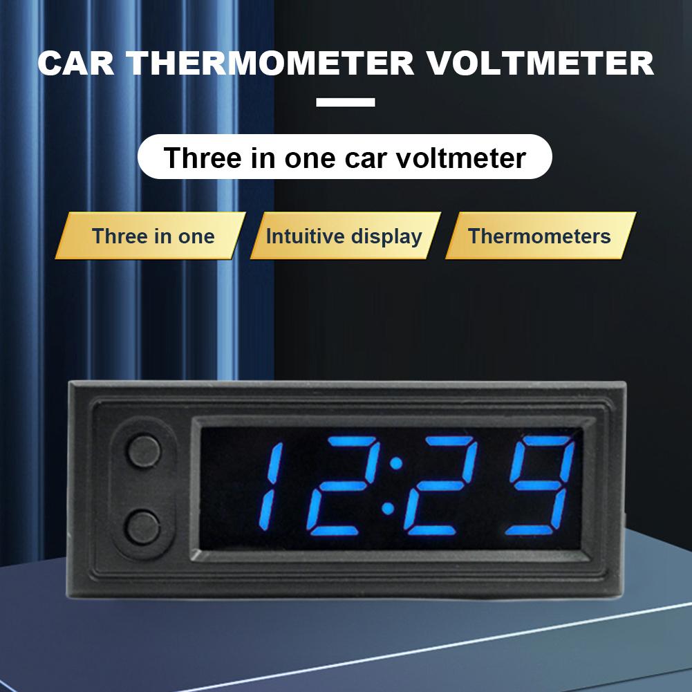 Automatic Brightness Function 3 In 1 Luminous Clock Thermometer Voltmeter Car Inside Outside Temperature Voltage Alarm