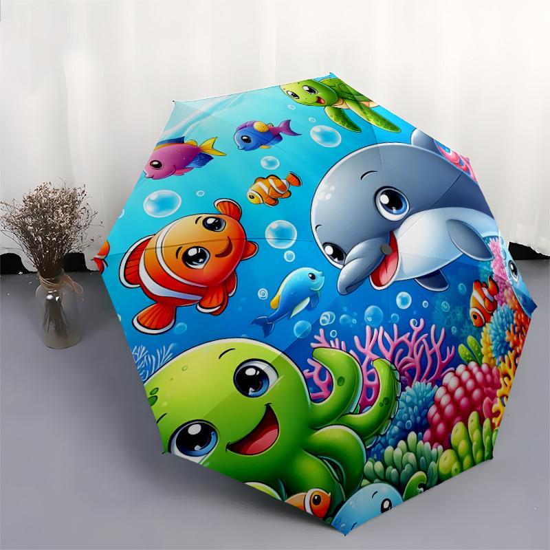 1pc Ocean Friends: Cute Sea Creatures Umbrella with Plastic Handle,Suitable for All Seasons Home Travel Outdoor UmbrellaDD1479