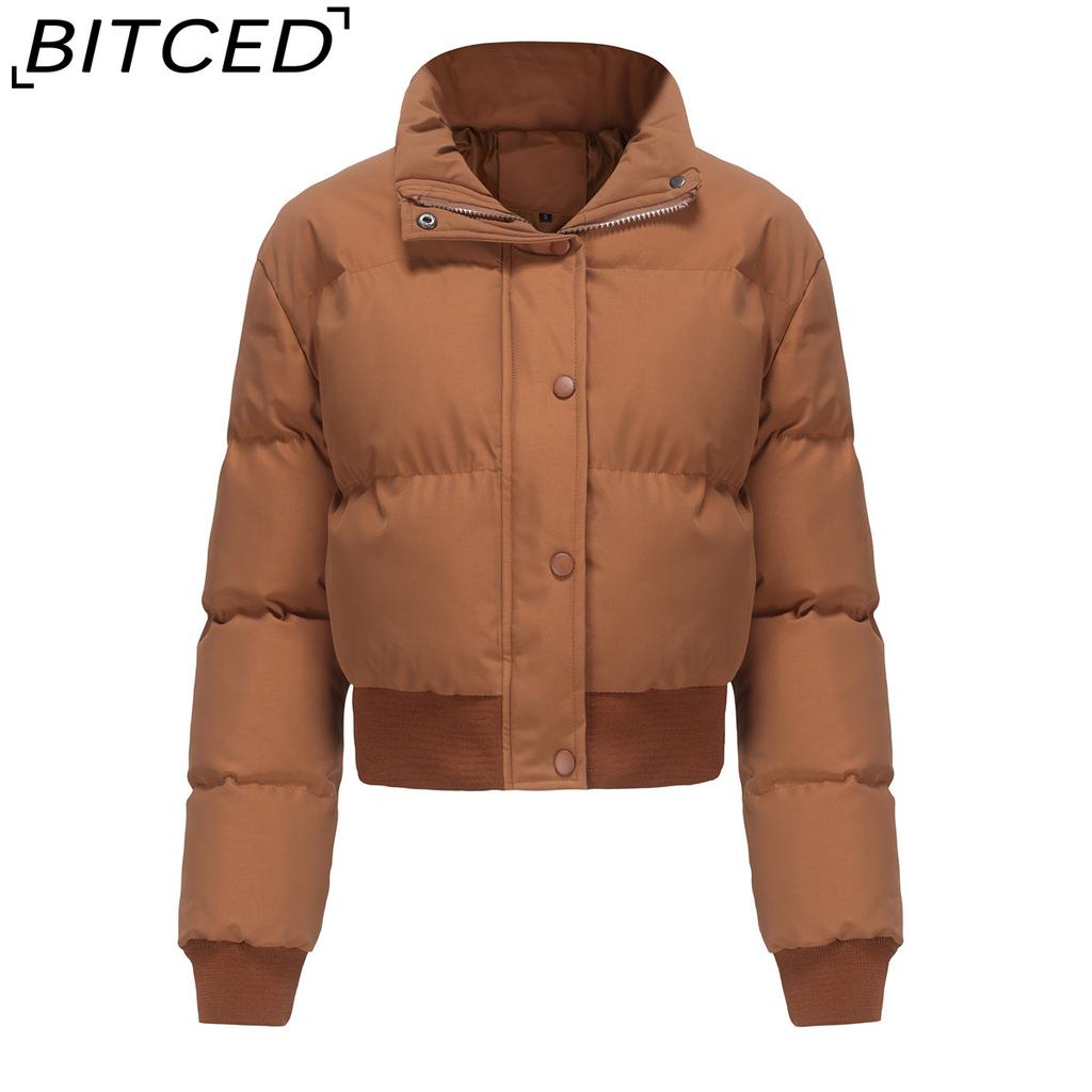 BITCED Autumn/Winter Women's Short-Length Cotton Coat Long-Sleeved High-Neck Thermal Jacket Loose-Fit Casual Cotton Jacket Puffer Coat