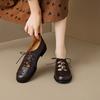 Retro Low-heeled Small Leather Shoes Women's 205 New Spring and Autumn Round Head Deep Mouth Lace-up Single Shoes Versatile