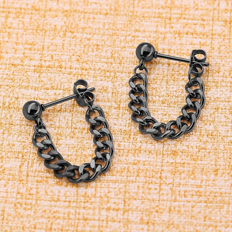 1 Pair Titanium Steel Chain Earrings For Men Women Hiphop Rock Punk Fashion Jewelry Piercing Earring