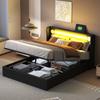 Upholstery Bed 140x200cm Bed with LED Light Strip, Bluetooth-compactible Player and USB Charging, Storage Space Made of Faux Leather, Loft Bed Box,