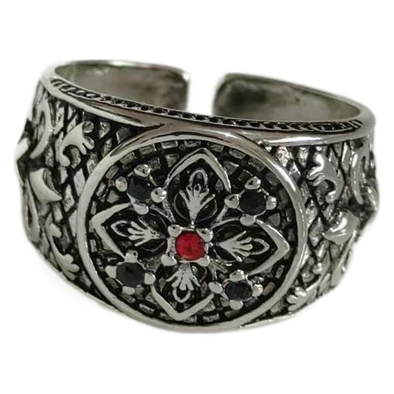 Unique Heavy Industry Thai Inlaid Zircon Pattern Open Ring Creative Fashion Ring