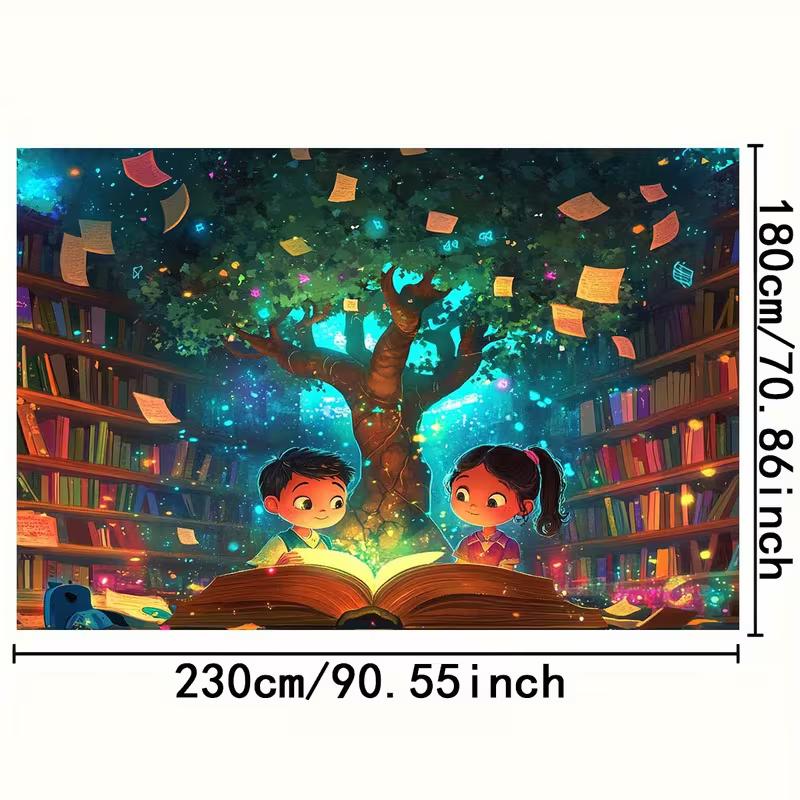 2D Магическое Дерево Чтения Фон, Фантастическая Книжная Тема Задний План