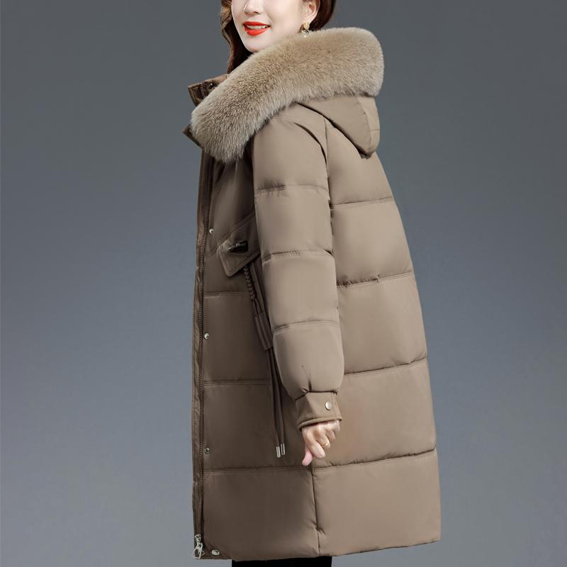 Middle Age Woman Winter Long Coats Hooded Faux Fur Collar Casual Thick Warm Parkas Women's Jackets