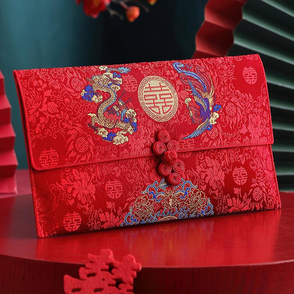 Multiple Patterns Wedding Red Packet Tassel Design Best Wishes Brocade Red Envelope HongBao Embroidery New Year's Blessing Bag