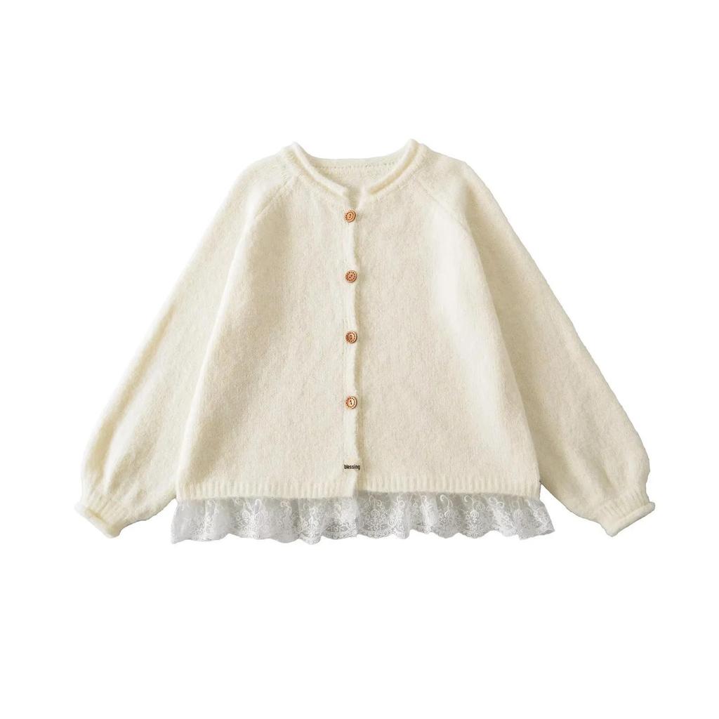 Women's Autumn Wool Knit Lace Cardigan - Slimming Sweater Short Jacket
