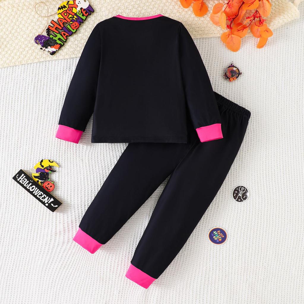 Cartoon Print Halloween Top Loungewear Set