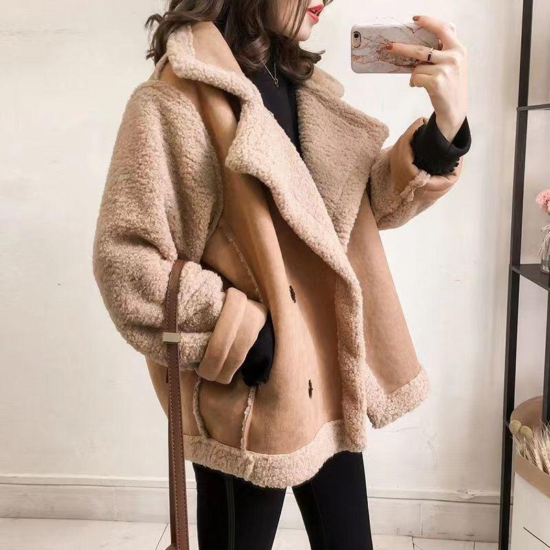 Plus-Size Women's Suede Fur Motorcycle Jacket for Autumn/Winter