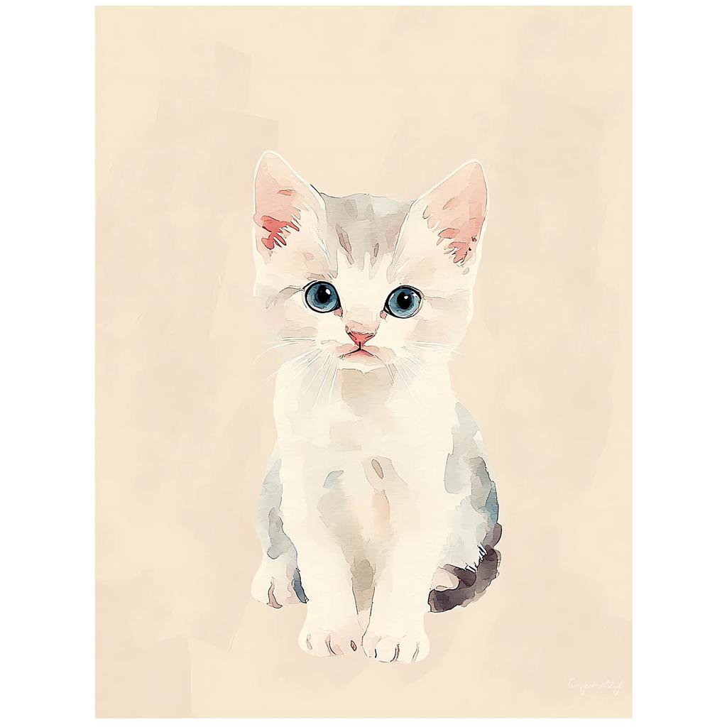 Plakat Kotek Na Beżowym Tle Plakat Kotek Na Beżowym Tle, 50X70 Cm, Rama Drewniana Ciemny Brąz, Papier Matowy 230 Gsm