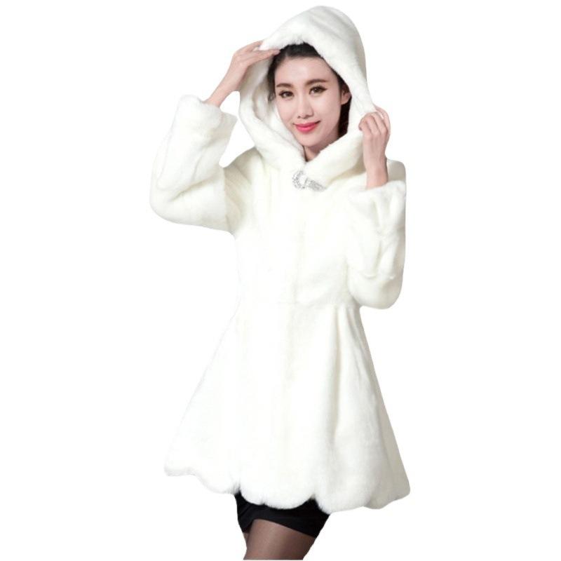 Imitation Mink Coat Slim Fit and Warm Hooded Medium and Long Imitation Fur Coat Women's New Mother Outfit