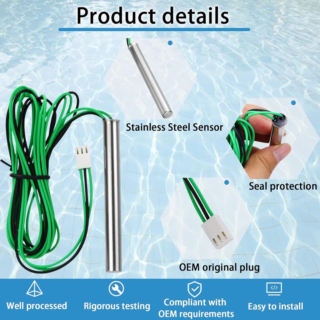 009577F Raypak Temperature Sensor, Compatible with Raypak Heaters 206A, 207A, 266A, 267A, 336A, 337A, 406A, 407A, 3 Wire NTC 100K, Raypack 009577F