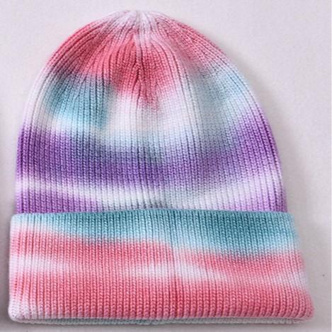 Tie-dye knitted hat rabbit velvet children's soft cute outdoor wool hat warm real raccoon hair ball source