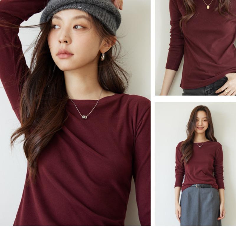 Осенне-зимняя женская однотонная рубашка с круглым вырезом, двухсторонняя, с пескоструйной обработкой, теплая, с высокой эластичной подкладкой, универсальная рубашка-основа