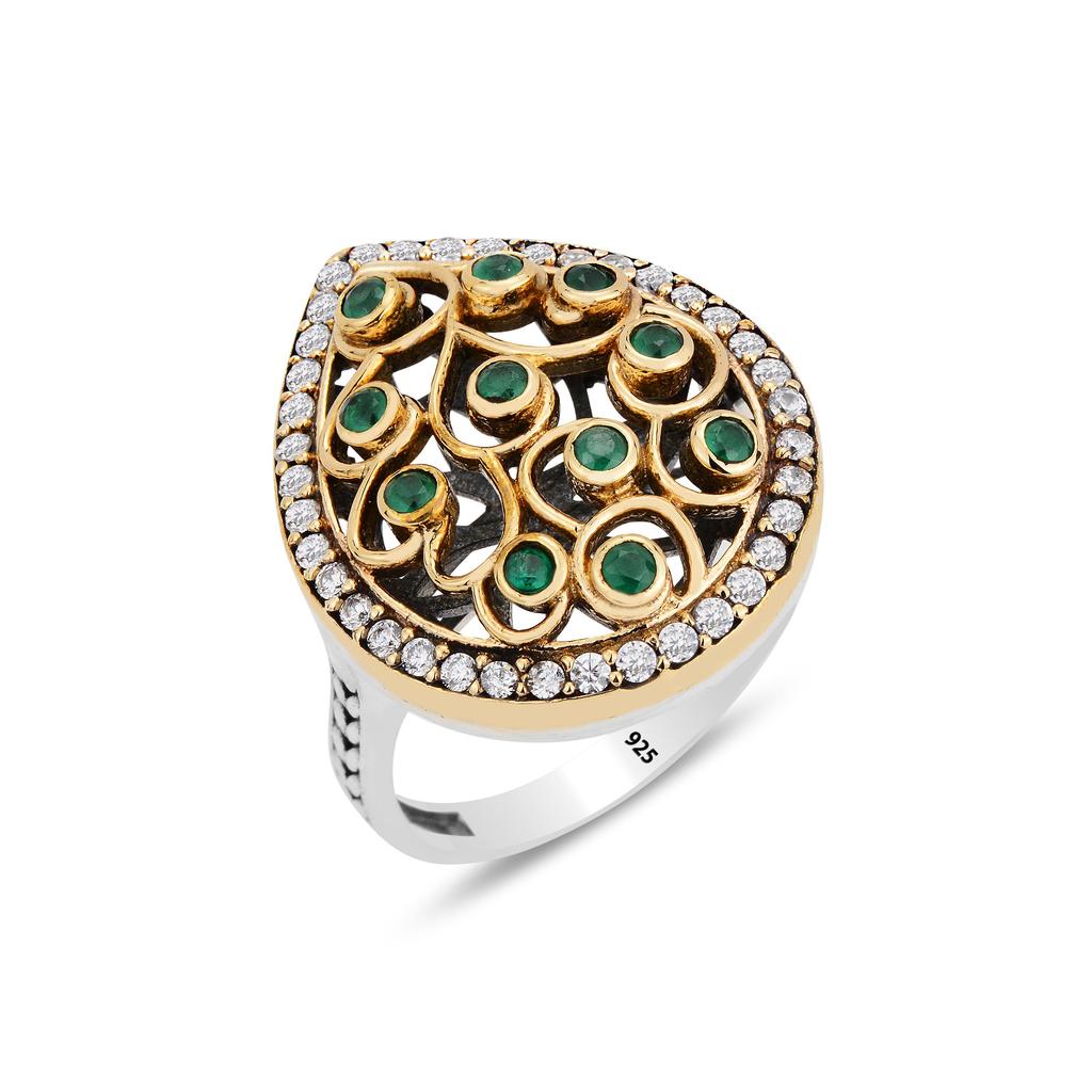 Комплект ювелирных изделий из серебра 925 карата с изумрудными камнями, османский дизайн в форме капли, уникальная идея подарка для женщин, настоящий комплект серебряных украшений