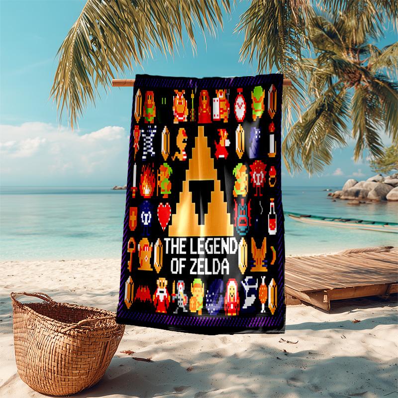 proof beach towel with Z-Zelda Legends pattern - soft,absorbent,quick-drying,machine washable - perfect for swimming,camping,bathing