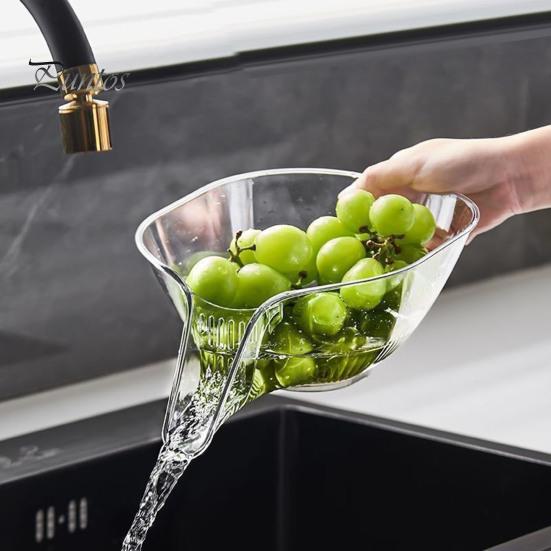 Корзина для сушки фруктов со съемным ситом, пищевая, без BPA, прозрачная, для чистки фруктов, кухонная раковина, улавливатель еды, сушилка