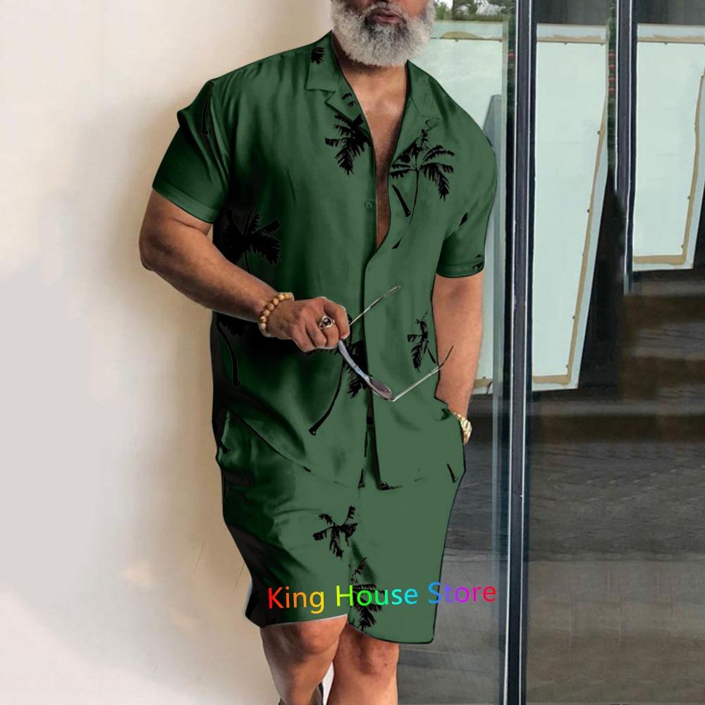 Новый мужской комплект пляжной рубашки Coconut Tree в гавайском стиле с короткими рукавами и шортами, повседневный комплект для отпуска