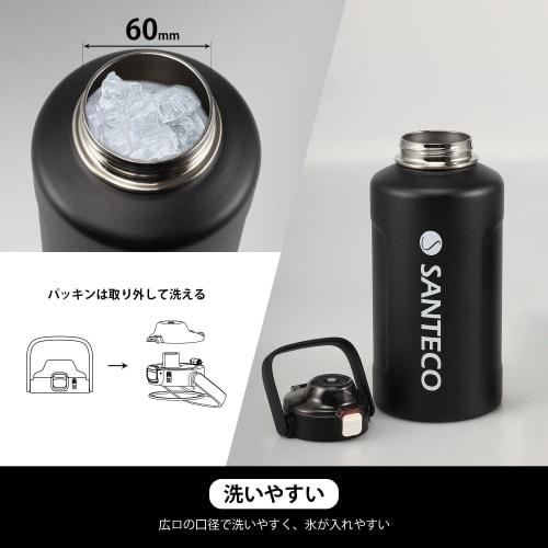 SANTECO Vacuum Insulated Stainless Steel Water Bottle, 1900ml, Large Capacity, with Straw, Black, for Hot or Cold Drinks