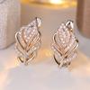 Leaf Shape Hoop Earrings for Women Shiny Gold Color Cubic Zircon Elegant Temperament Wedding Bridal Jewelry