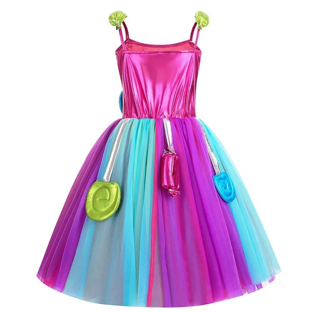 Фестиваль Пурим Подтяжки Радужное Платье Для Девочки Конфета Леденец Костюм Вечеринка Подарок Конфетное Платье + Аксессуары Леденец Комплект