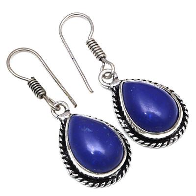 Синий халцедон драгоценный камень ручной работы подарок для нее серебряные ювелирные серьги 1,5''