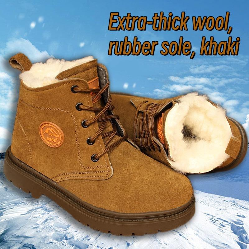 Winter Cowhide Snow Boots - Thickened, Cold-Proof, Plus Velvet Wool, Thick-Soled, Outdoor, Warm, Labor Protection Footwear