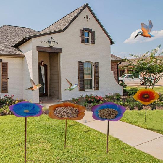 Metal Stake Vivid Flower Design Simple Installation Hummingbird Food Holder Bird Feeder