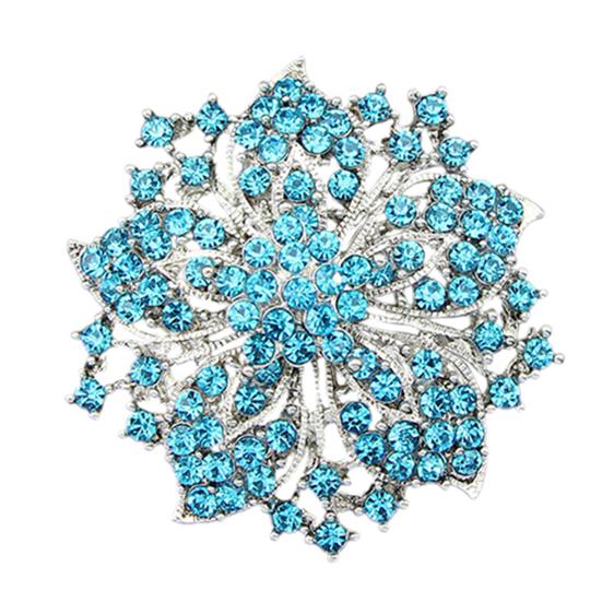 Brooch Pin Anti-rust Silver Plated Brooch Rhinestone Round Blossom Flower Breastpin for Dating Wedding Party