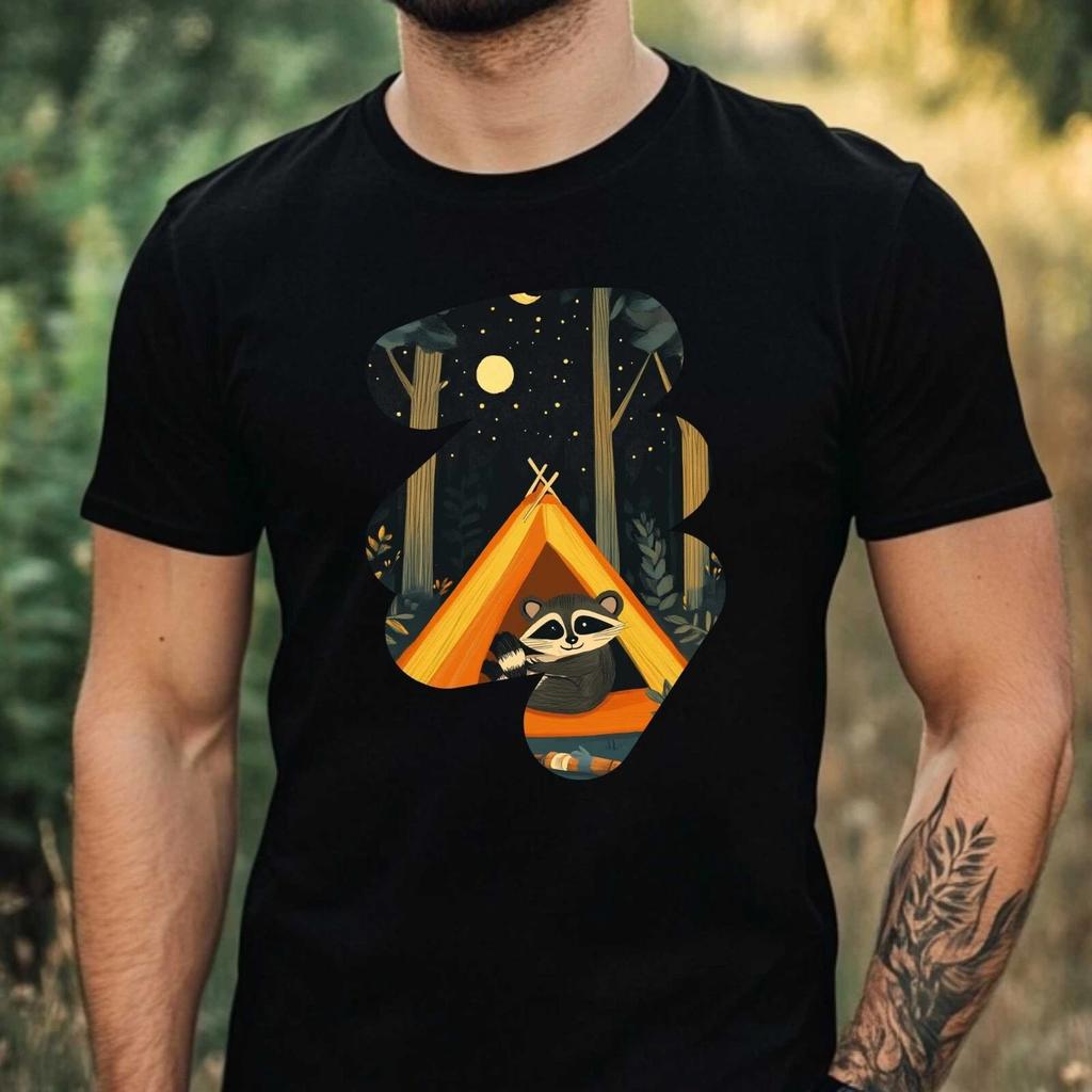 T-Shirt Herren Camping Waschbär Motiv Baumwolle Größe XS bis 5XL