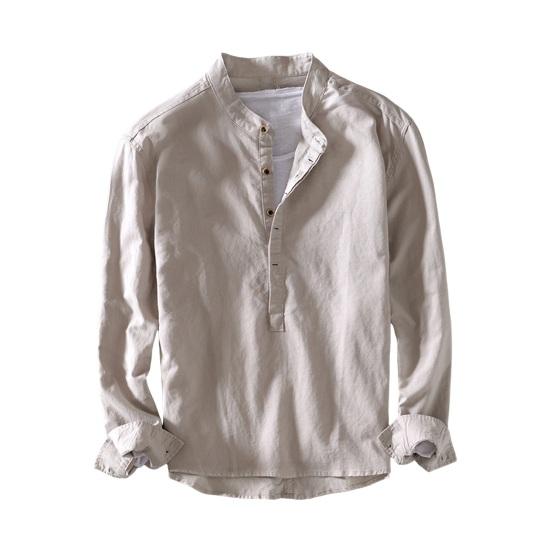 Осень-весна мужская рубашка с воротником-стойкой Slim Fit сплошной цвет полуоднобортный пуловер с длинными рукавами повседневная повседневная одежда офисный топ