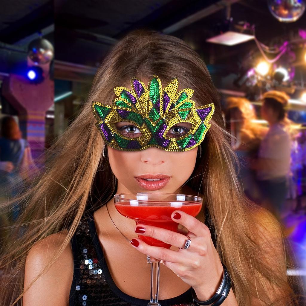 Маскарадная маска для лица Mardi Gras Gold Purple Green Feather Sequin