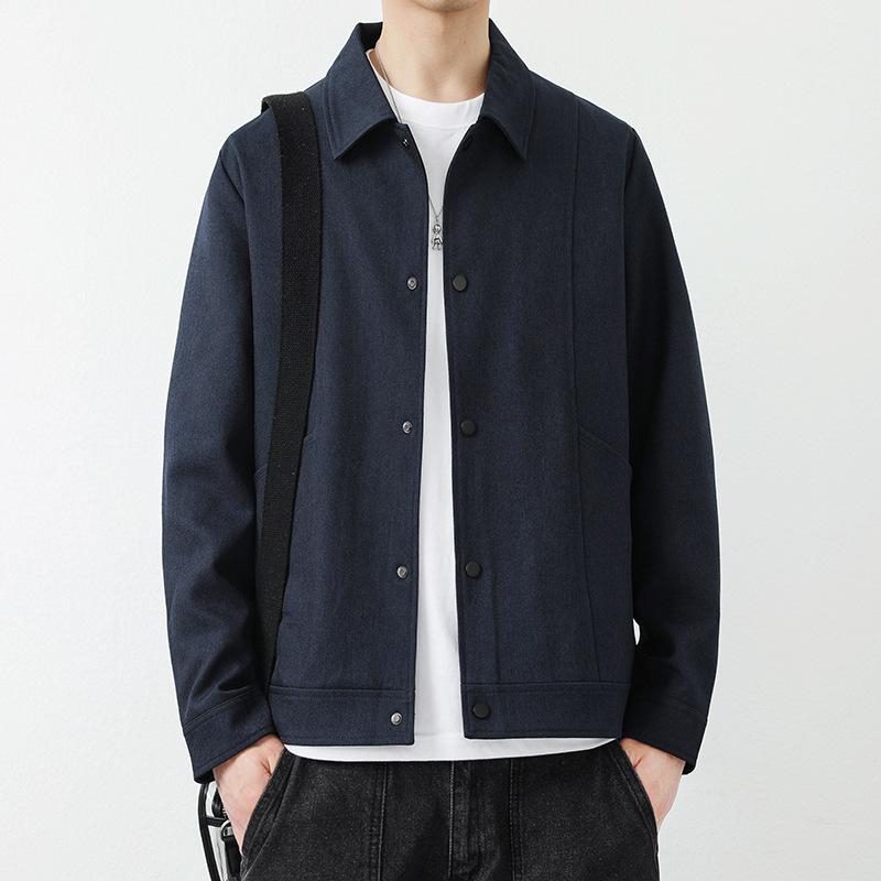 Spring and Autumn Jacket Men's Simple Lapel Solid Color Coat Men's Retro Versatile Short Trendy Top Coat