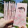 6pcs Pink Tulip Gel Pen 0.5mm Black Ink Kawaii Pen Set School Supplies Aesthetic Stationery Elegant Pens