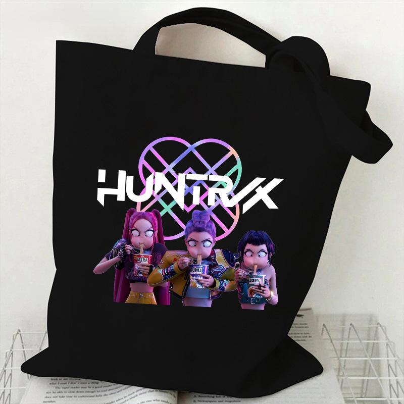 Сумка-тоут из холста с принтом KPOP Demon Hunter Girl Group HUNTRX, на плечо, студенческая