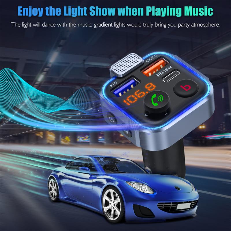Fm Transmitter Bluetooth-compatible 5.0 Handsfree Car Kit Mp3 Player With Type-c Pd 20w Qc3.0 Fast