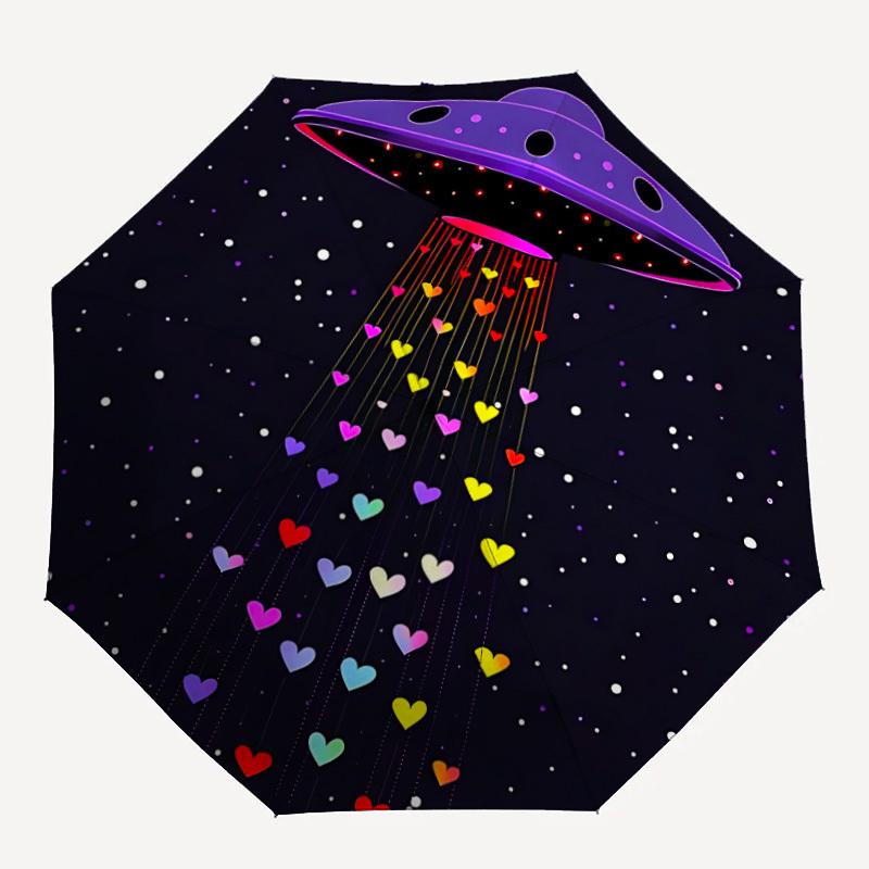 1pc UFO Hearts Automatic Folding Umbrella with 8-Rib Windproof Design, Portable Foldable Sunshade Umbrella For Halloween 059