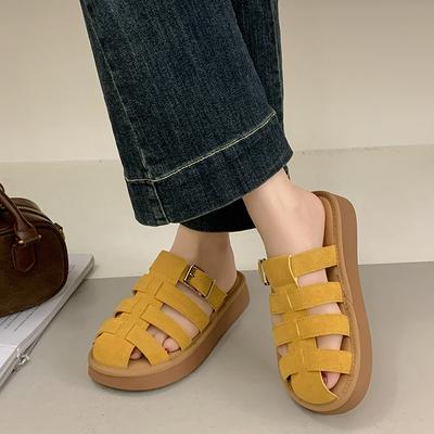 Женские ретро сандалии на мягкой подошве с вырезами на толстой подошве для лета, ленивые уличные легкие повседневные тапочки