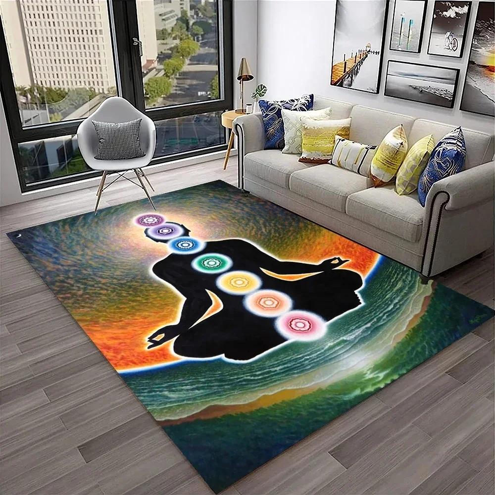 Naturalize Yoga Meditation Floor Mat with Rainbow 7 Chakra Design Soft Non-Slip Carpet for Living Room Stylish Rug for Bedroom