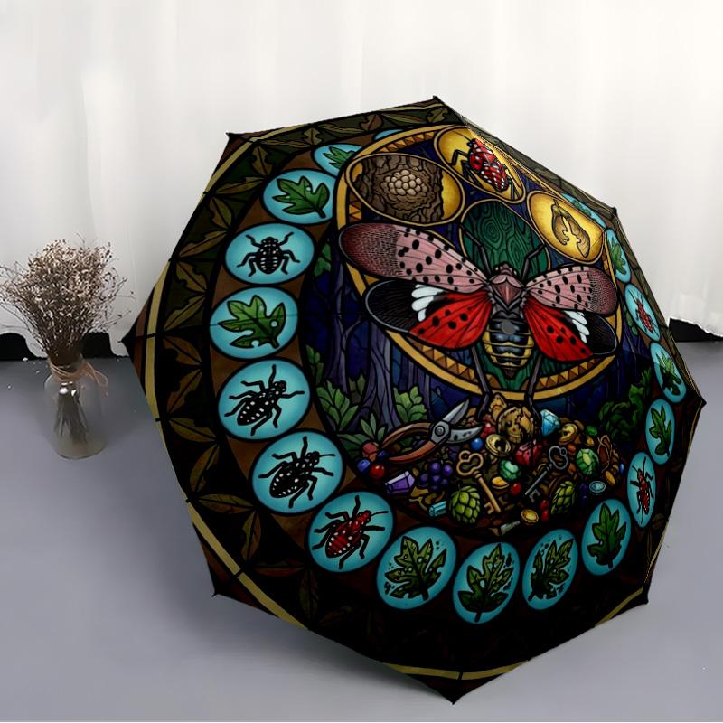 Insect Life Cycle pattern umbrella, portable and foldable design, 8 ribs, a casual accessory for Halloween, Christmas, and birthday gifts.