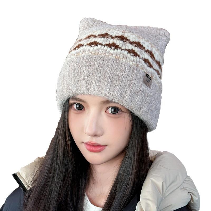 Cat ears wool hat women's autumn and winter new warm cute knitted hat casual versatile cold hat