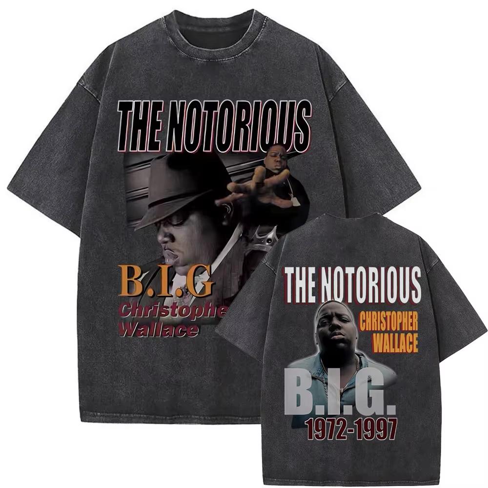Стирка Винтажная Футболка Рэпер The Notorious Big Мировой Тур Принт Biggie Smalls Мужские Женские Хип-Хоп Оверсайз Футболки